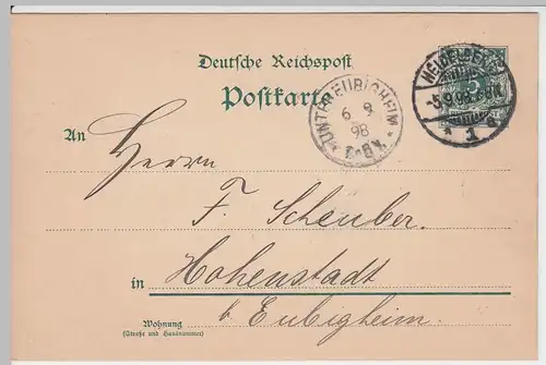 (58069) Ganzsache, Reichspost, Stempel Heidelberg 1898