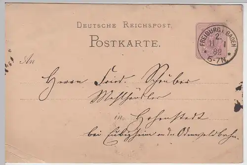 (58054) Ganzsache, Deutsche Reichspost, Stempel Freiburg i. Baden 1882