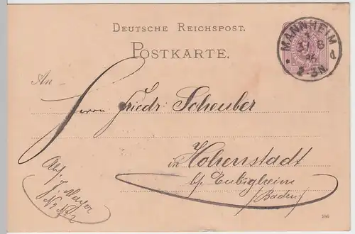 (58051) Ganzsache, Deutsche Reichspost, Stempel Mannheim 1886
