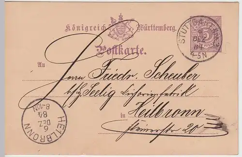 (58050) Ganzsache, Württemberg, Stempel Stuttgart 1884