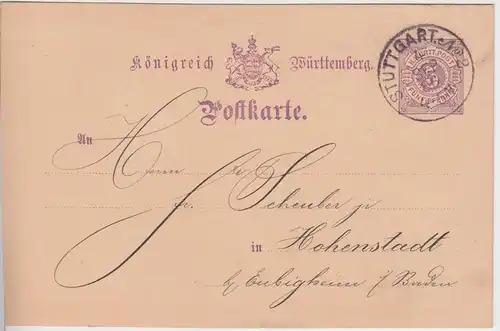 (58043) Ganzsache, Württemberg, Stempel Stuttgart 1886