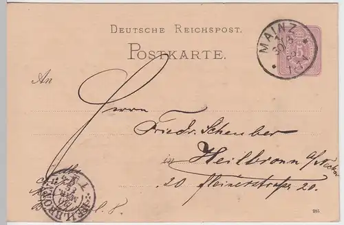 (58037) Ganzsache, Deutsche Reichspost, Stempel Mainz 1885