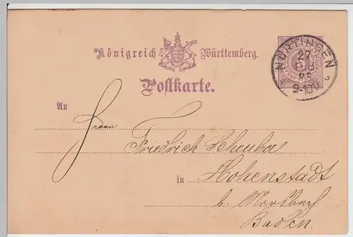 (58030) Ganzsache, Württemberg, Stempel Nürtingen 1885
