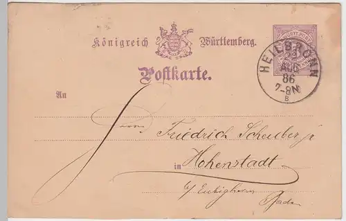 (58025) Ganzsache, Württemberg, Stempel Heilbronn 1886