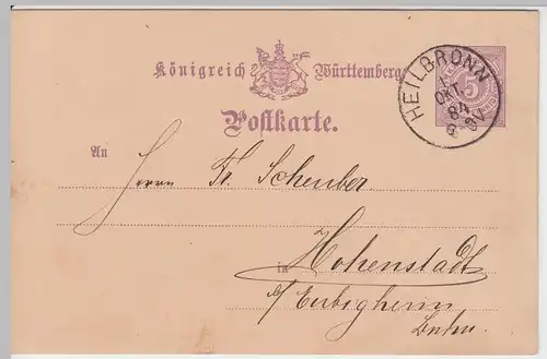 (58021) Ganzsache, Württemberg, Stempel Heilbronn 1884