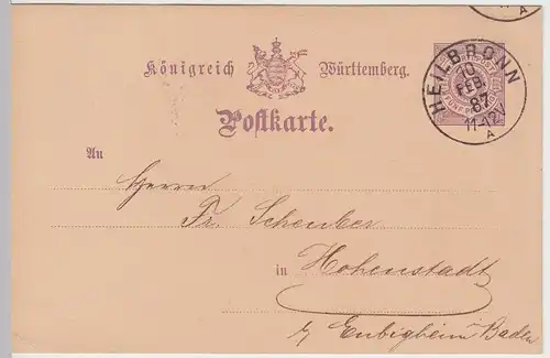 (58020) Ganzsache, Württemberg, Stempel Heilbronn 1887