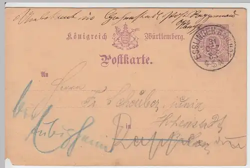 (58009) Ganzsache, Württemberg, Stempel Esslingen 1885