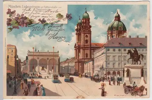 (57851) AK München, Theatinerkirche, Feldherrnhalle, Ludwigstr., bis 1905