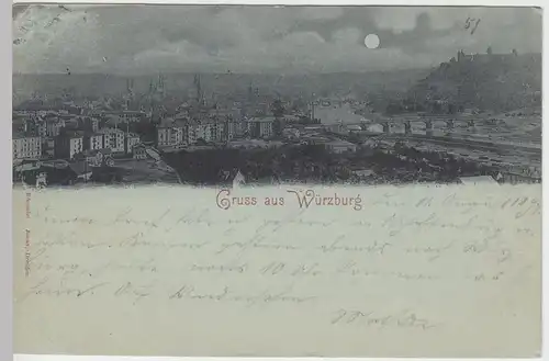 (57848) AK Gruß aus Würzburg, Panorama, Mondscheinkarte 1897
