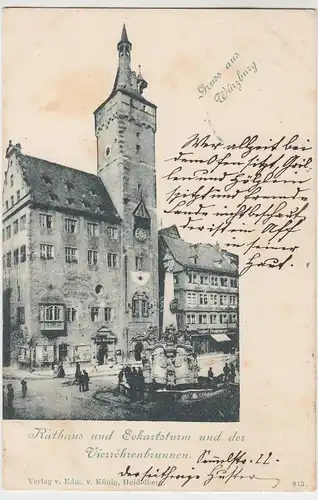 (57845) AK Gruß aus Würzburg, Rathaus, Grafeneckart 1898