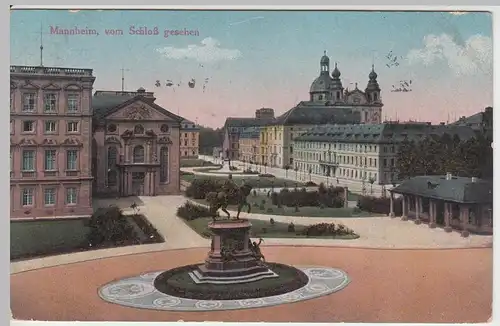 (57542) AK Mannheim, Blick vom Schloss, Reiterstandbild, Feldpost 1915