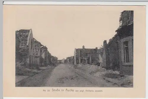 (57388) AK Auchy, 1. WK, zerstörte Häuser 1914-18