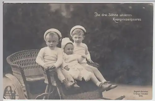 (57352) Foto AK Drei Söhne Kronprinz Wilhelms von Preußen 1910