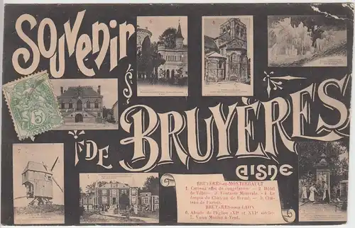 (57288) AK Bruyères-et-Montbérault, Kirche, Eglise, Donjon, Moulin, um 1918