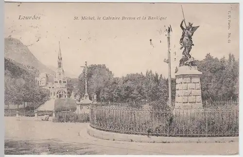 (57119) AK Lourdes, Basilika, St. Michael, Kalvarienberg Breton 1905