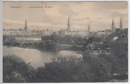 (56802) AK Hamburg, Lombardsbrücke mit Stadt, 1913