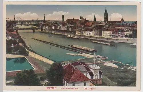 (56789) AK Bremen, Gesamtansicht an der Weser, 1920