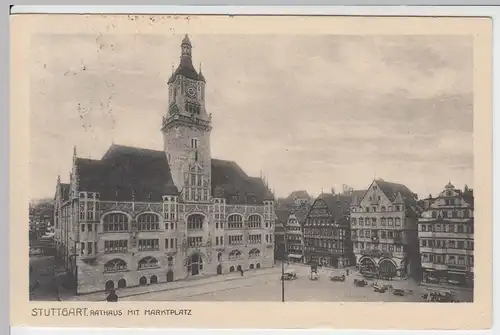 (56785) AK Stuttgart, Rathaus mit Marktplatz, 1915