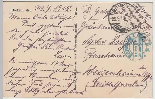 (56778) AK Nordseebad Borkum, Brandung, Feldpost 1918