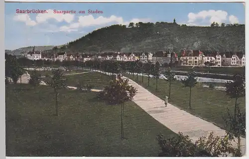 (56612) AK Saarbrücken, Saarpartie am Staden, Feldpost 1918