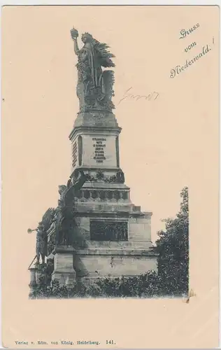 (56292) AK Rüdesheim, Nationaldenkmal, Gruss vom Niederwald, vor 1905