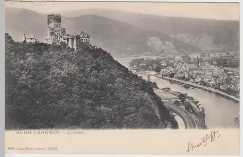 (56258) AK Burg Lahneck mit Lahnstein, vor 1905, gel. 1907