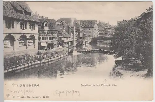 (56223) AK Nürnberg, Pegnitzpartie mit Fleischbrücke, vor 1905