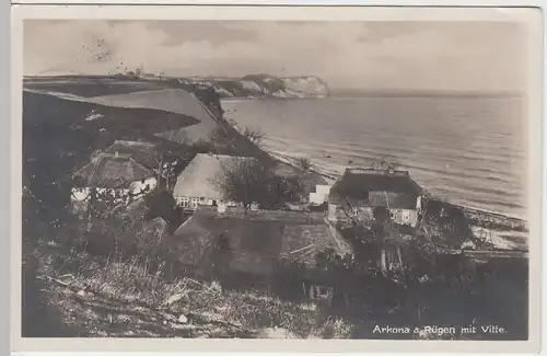(55930) Foto AK Rügen, Kap Arkona, Vitte, reetgedeckte Häuser 1929