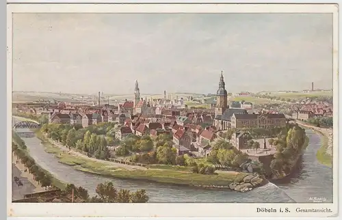 (55902) Künstler AK Ad. Michalsky, Döbeln mit Rathaus u. St. Nikolai 1927