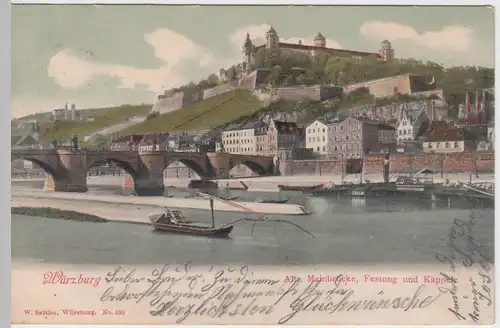 (55818) AK Würzburg, Festung Marienberg, Alte Mainbrücke, Käppele 1904