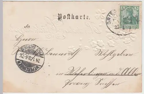 (55474) AK Herzlichen Glückwunsch, Prägekarte, Klee 1903