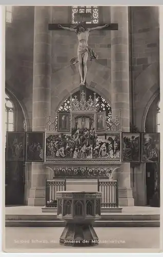 (55239) Foto AK Schwäbisch Hall, Michaelskirche, Altar, Taufbecken, v. 1945