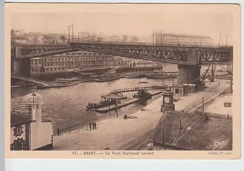 (54996) AK Brest, Le Pont National ouvert, Drehbrücke, vor 1945