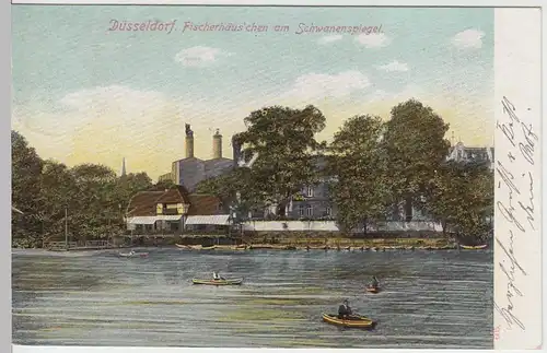 (54907) AK Düsseldorf, Fischerhäuschen am Schwanenspiegel, 1905