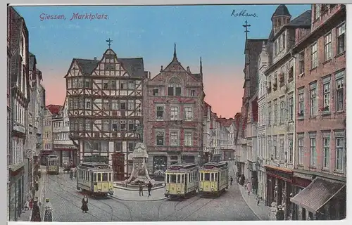 (54737) AK Gießen, Marktplatz mit Straßenbahn, 1927
