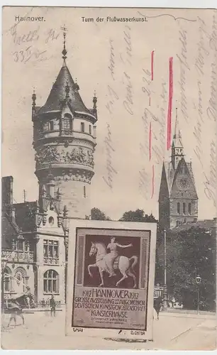 (53862) AK Hannover, Turm der Flußwasserkunst, mit Vignette, 1912