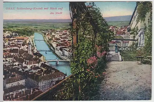 (53421) AK Graz, Schlossberg-Kastell m. Blick a.d. Stadt, 1927