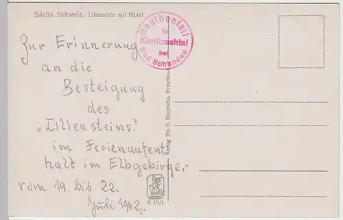 (52914) AK Sächs. Schweiz, Lilienstein, Obelisk, Elbtal 1942