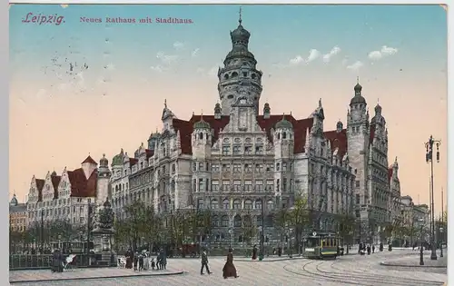 (52719) AK Leipzig, Neues Rathaus, Stadthaus, Straßenbahn 1912