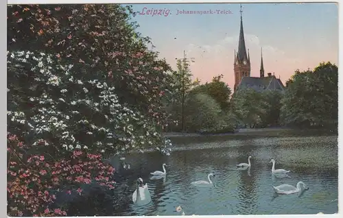 (52693) AK Leipzig, Teich im Johannapark, Lutherkirche 1924