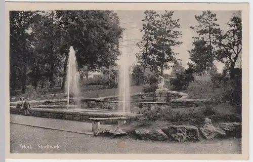 (52420) AK Erfurt, Stadtpark, Bassin, Fontänen, Skulptur 1955