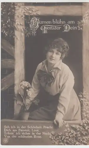 (52323) Foto AK Spruch, Blumen blühn am Fenster dein 1920