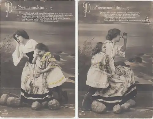 (52316) Foto AK Spruch, Das Seemannskind, 2 Karten aus Serie, bis 1919