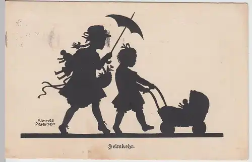 (52095) AK Silhouette, Schattenbild v. Hannes Petersen: Kinder, vor 1945