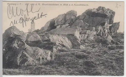 (51742) AK Großer Feldberg, Brunhildisfelsen, Bl. z. Aussichtsturm, 1909