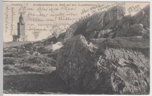 (51741) AK Großer Feldberg, Brunhildisfelsen, Bl. z. Aussichtsturm, um 1909