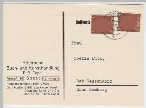 (51563) Postkarte d. Rittersche Buchhandlung Capell, Soest 1941