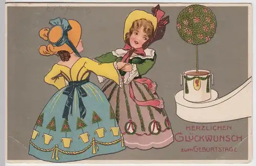 (51113) AK Glückwunsch z. Geburtstage, Mädchen tanzen, 1909