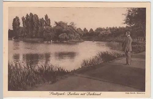 (50962) AK Hamburg, Stadtpark, Parksee m. Parkinsel, 1926