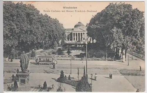 (50692) AK Wiesbaden, Neues Kurhaus m. Kaiser Friedrich-Denkmal, 1908